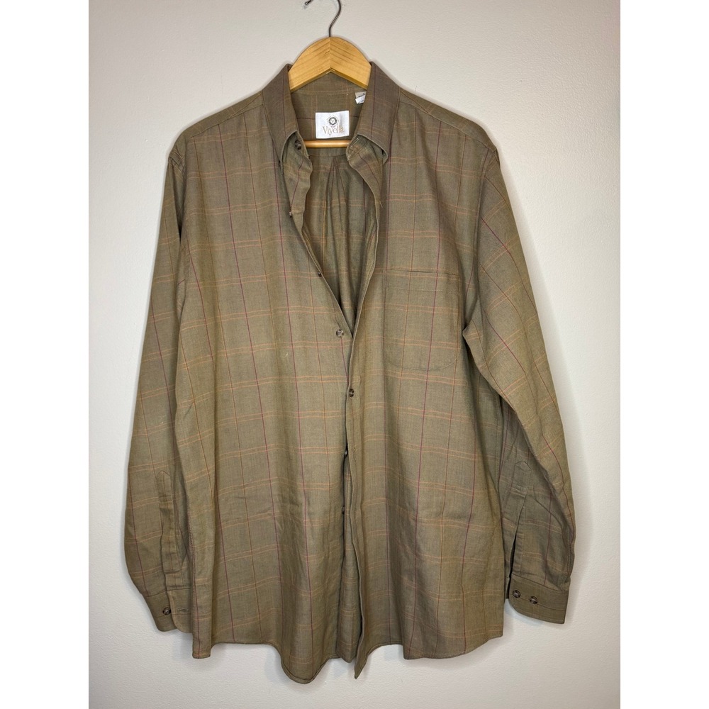 Viyella Plaid Button Down Shirt Mens L Cotton Wool Blend Classic